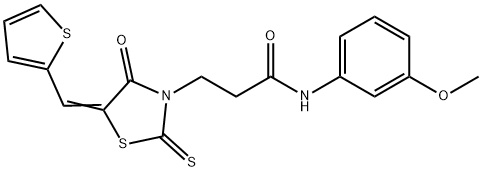 N-(3-methoxyphenyl)-3-[(5E)-4-oxo-2-sulfanylidene-5-(thiophen-2-ylmethylidene)-1,3-thiazolidin-3-yl]propanamide Structure