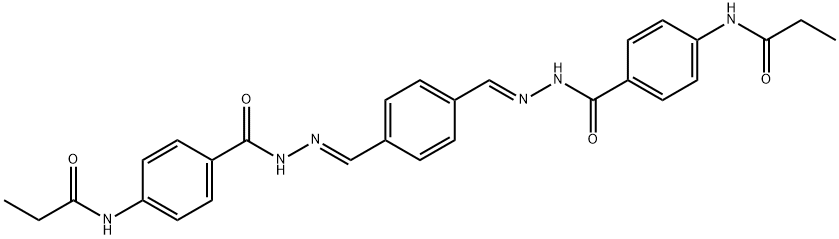 N,N'-[1,4-phenylenebis(methylylidene-1-hydrazinyl-2-ylidenecarbonyl-4,1-phenylene)]dipropanamide Struktur
