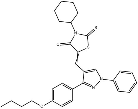 (5Z)-5-[[3-(4-butoxyphenyl)-1-phenylpyrazol-4-yl]methylidene]-3-cyclohexyl-2-sulfanylidene-1,3-thiazolidin-4-one Struktur