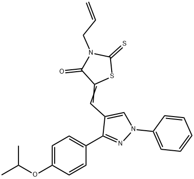 (5Z)-5-[[1-phenyl-3-(4-propan-2-yloxyphenyl)pyrazol-4-yl]methylidene]-3-prop-2-enyl-2-sulfanylidene-1,3-thiazolidin-4-one Struktur