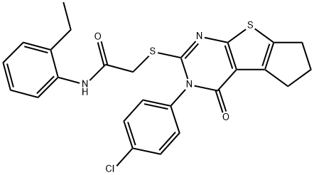 2-[[2-(4-chlorophenyl)-1-oxo-7,8-dihydro-6H-cyclopenta[2,3]thieno[2,4-b]pyrimidin-3-yl]sulfanyl]-N-(2-ethylphenyl)acetamide Struktur