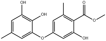 Benzoic acid, 4-(2,3-dihydroxy-5-methylphenoxy)-2-hydroxy-6-methyl-, methyl ester Struktur