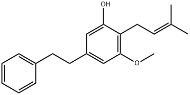 Phenol, 3-methoxy-2-(3-methyl-2-buten-1-yl)-5-(2-phenylethyl)- Struktur
