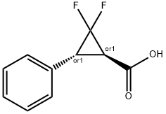 rac-(1R,3R)-2,2-difluoro-3-phenylcyclopropane-1-carboxylic acid, trans Struktur