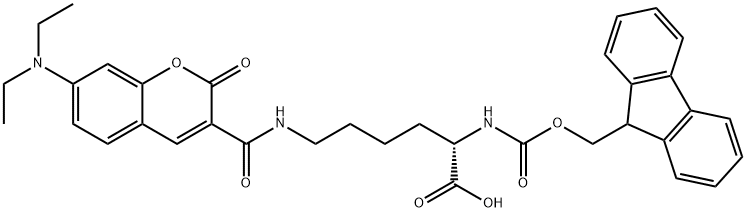 L-Lysine, N6-[[7-(diethylamino)-2-oxo-2H-1-benzopyran-3-yl]carbonyl]-N2-[(9H-fluoren-9-ylmethoxy)carbonyl]- Struktur