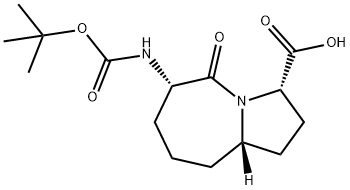 1H-Pyrrolo[1,2-a]azepine-3-carboxylic acid, 6-[[(1,1-dimethylethoxy)carbonyl]amino]octahydro-5-oxo-, (3S,6S,9aS)- Struktur