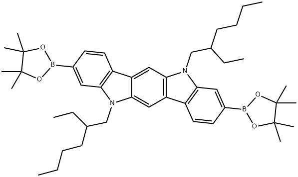 5,11-bis(2-Ethylhexyl)-3,9-bis(4,4,5,5-tetramethyl-1,3,2-dioxaborolan-2-yl)-5,11-dihydroindolo[3,2-b ]carbazole Struktur