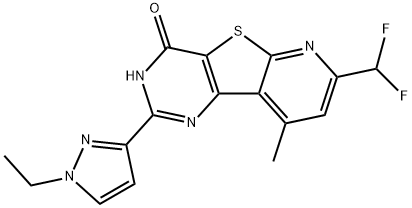 7-(difluoromethyl)-2-(1-ethylpyrazol-3-yl)-9-methyl-1H-pyrido[2,3]thieno[2,4-b]pyrimidin-4-one Struktur