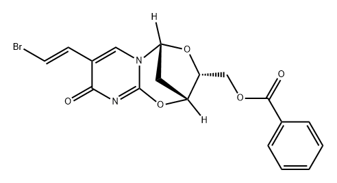2,5-Methano-5H,9H-pyrimido[2,1-b][1,5,3]dioxazepin-9-one, 3-[(benzoyloxy)methyl]-8-[(1E)-2-bromoethenyl]-2,3-dihydro-, (2R,3R,5R)- Struktur