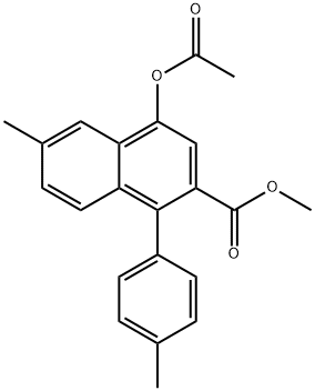 2-Naphthalenecarboxylic acid, 4-(acetyloxy)-6-methyl-1-(4-methylphenyl)-, methyl ester Struktur