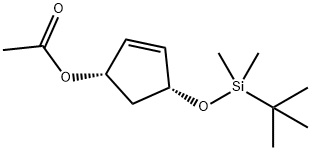 2-Cyclopenten-1-ol, 4-[[(1,1-dimethylethyl)dimethylsilyl]oxy]-, 1-acetate, (1S,4R)- Struktur