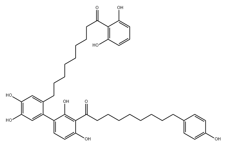 1-Nonanone, 1-[2'-[9-(2,6-dihydroxyphenyl)-9-oxononyl]-2,4,4',5'-tetrahydroxy[1,1'-biphenyl]-3-yl]-9-(4-hydroxyphenyl)- Struktur