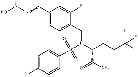 Pentanamide, 2-[[(4-chlorophenyl)sulfonyl][[2-fluoro-4-[(hydroxyamino)iminomethyl]phenyl]methyl]amino]-5,5,5-trifluoro-, (2R)- Struktur