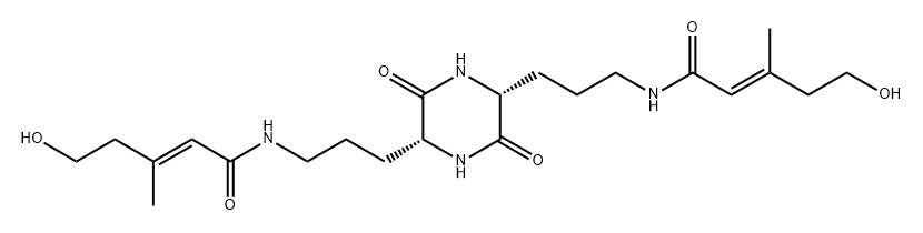 2-Pentenamide, N,N'-[[(2R,5R)-3,6-dioxo-2,5-piperazinediyl]di-3,1-propanediyl]bis[5-hydroxy-3-methyl-, (2E,2'E)- Struktur
