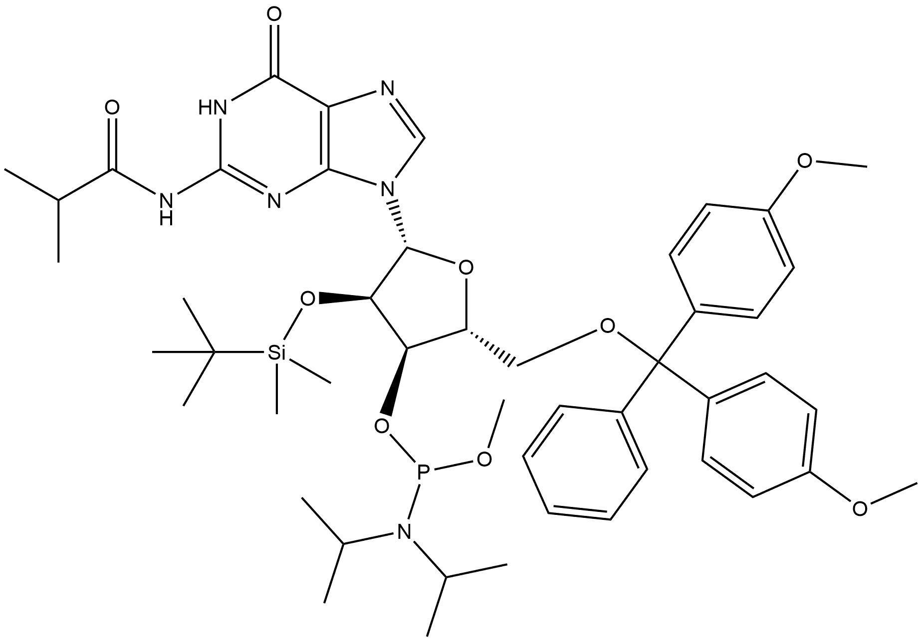 Guanosine, 5'-O-[bis(4-methoxyphenyl)phenylmethyl]-2'-O-[(1,1-dimethylethyl)dimethylsilyl]-N-(2-methyl-1-oxopropyl)-, 3'-[methyl bis(1-methylethyl)phosphoramidite] (9CI)