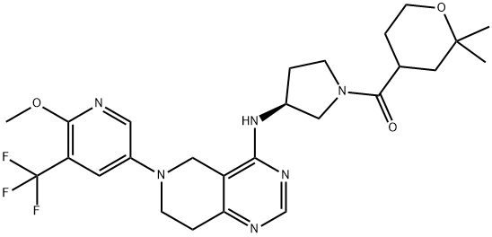 Methanone, (tetrahydro-2,2-dimethyl-2H-pyran-4-yl)[(3S)-3-[[5,6,7,8-tetrahydro-6-[6-methoxy-5-(trifluoromethyl)-3-pyridinyl]pyrido[4,3-d]pyrimidin-4-yl]amino]-1-pyrrolidinyl]- Structure