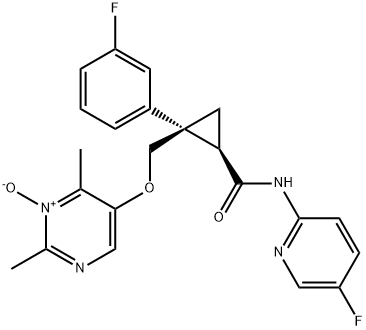 (1R,2S)-2-[[(2,6-Dimethyl-1-oxido-5-pyrimidinyl)oxy]methyl]-2-(3-fluorophenyl)-N-(5-fluoro-2-pyridinyl)cyclopropanecarboxamide Struktur