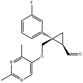 Cyclopropanecarboxaldehyde, 2-[[(2,4-dimethyl-5-pyrimidinyl)oxy]methyl]-2-(3-fluorophenyl)-, (1R,2S)- Struktur