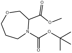 1,4-Oxazepine-3,4(5H)-dicarboxylic acid, tetrahydro-, 4-(1,1-dimethylethyl) 3-methyl ester Struktur