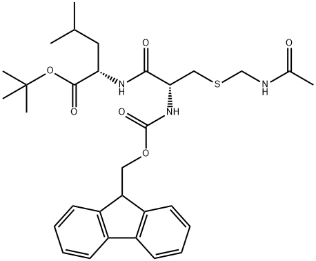 L-Leucine, S-[(acetylamino)methyl]-N-[(9H-fluoren-9-ylmethoxy)carbonyl]-L-cysteinyl-, 1,1-dimethylethyl ester Struktur