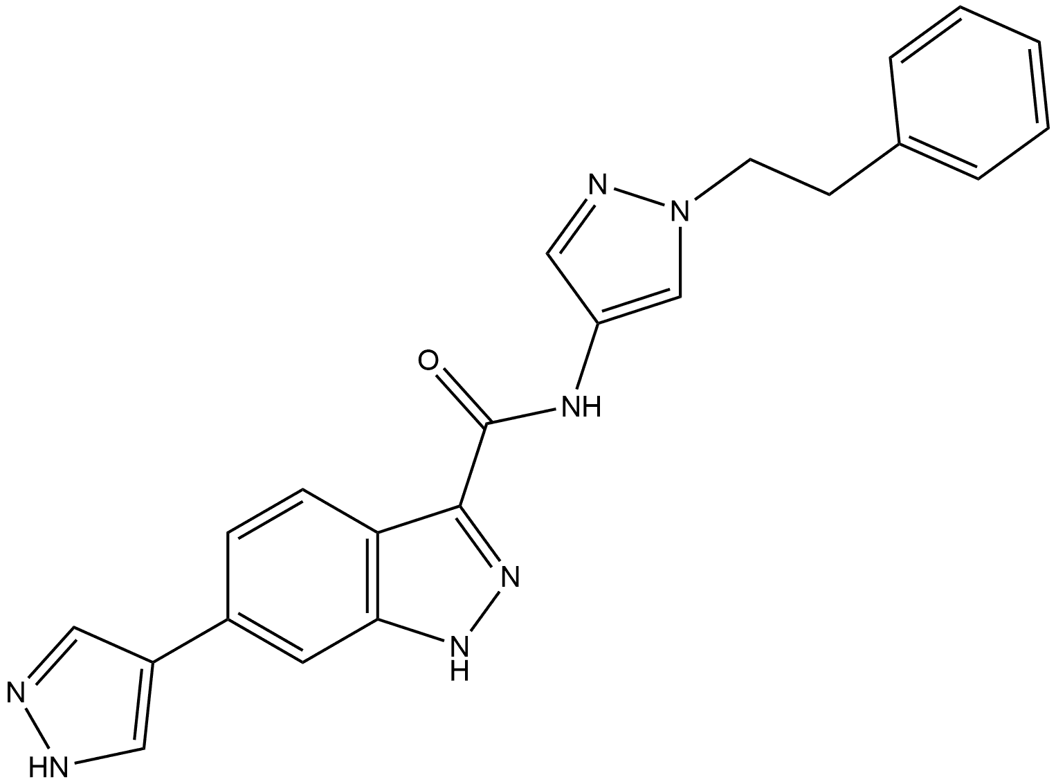 N-[1-(2-Phenylethyl)-1H-pyrazol-4-yl]-6-(1H-pyrazol-4-yl)-1H-indazole-3-carboxamide Struktur