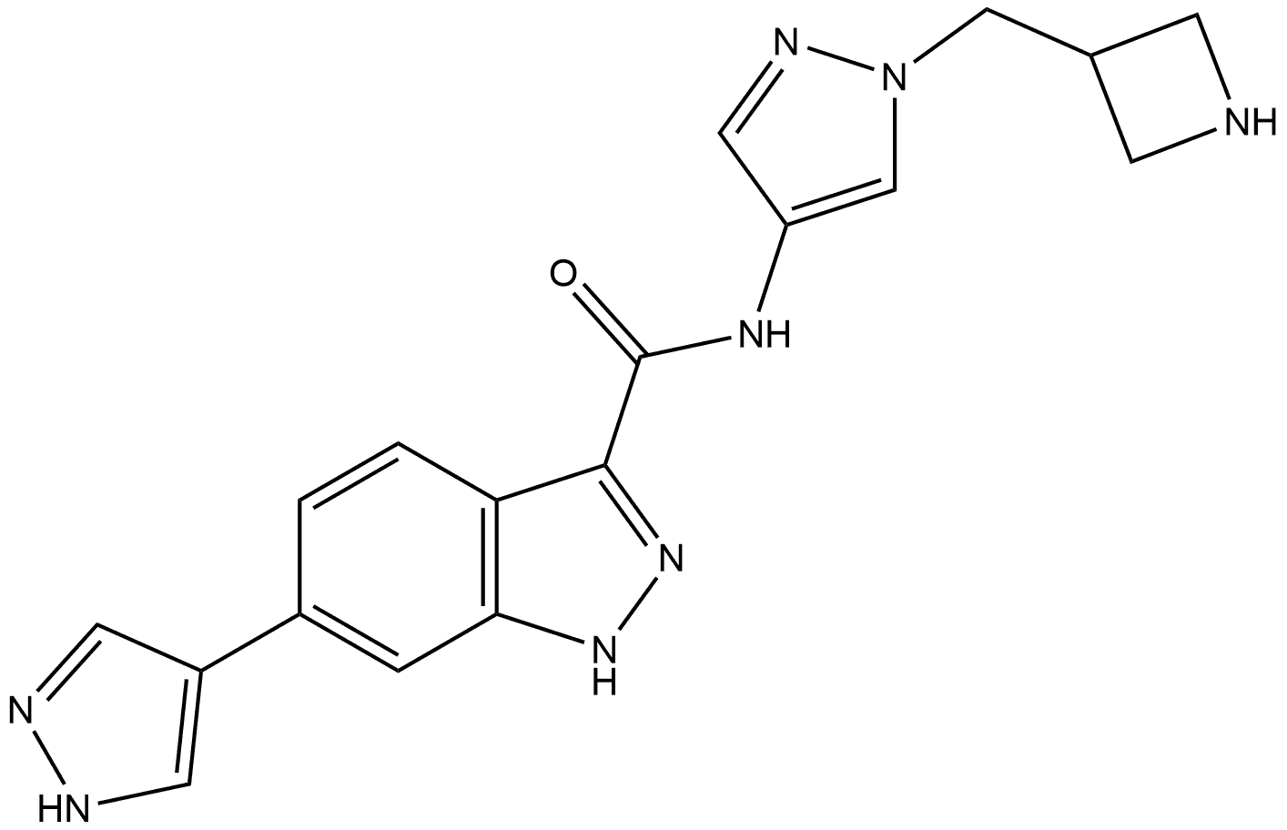 N-[1-(3-Azetidinylmethyl)-1H-pyrazol-4-yl]-6-(1H-pyrazol-4-yl)-1H-indazole-3-carboxamide Struktur