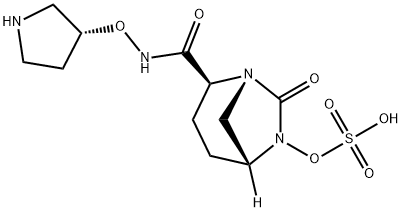 (2S,5R)-7-oxo-2-((((R)-pyrrolidin-3-yl)oxy)carbamoyl)-1,6-diazabicyclo[3.2.1]octan-6-yl hydrogen sulfate Struktur