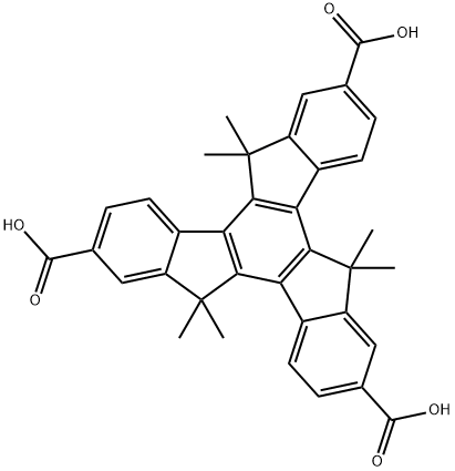 5H-Tribenzo[a,f,k]trindene-2,7,12-tricarboxylic acid, 10,15-dihydro-5,5,10,10,15,15-hexamethyl- Struktur