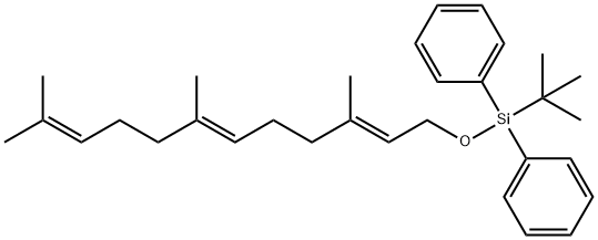 Benzene, 1,1'-[(1,1-dimethylethyl)[[(2E,6E)-3,7,11-trimethyl-2,6,10-dodecatrien-1-yl]oxy]silylene]bis- Struktur