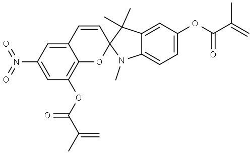 2-Propenoic acid, 2-methyl-, 1,1'-(1',3'-dihydro-1',3',3'-trimethyl-6-nitrospiro[2H-1-benzopyran-2,2'-[2H]indole]-5',8-diyl) ester Struktur