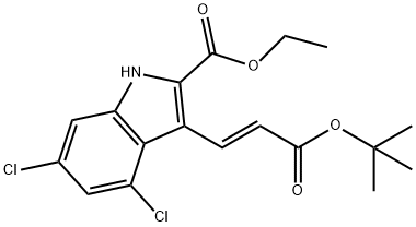 1H-Indole-2-carboxylic acid, 4,6-dichloro-3-[(1E)-3-(1,1-dimethylethoxy)-3-oxo-1-propen-1-yl]-, ethyl ester Struktur