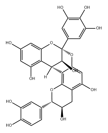 8,14-Methano-2H,14H-1-benzopyrano[7,8-d][1,3]benzodioxocin-3,5,11,13,15-pentol, 2-(3,4-dihydroxyphenyl)-3,4-dihydro-8-(3,4,5-trihydroxyphenyl)-, (2S,3R,8R,14S,15S)- Struktur