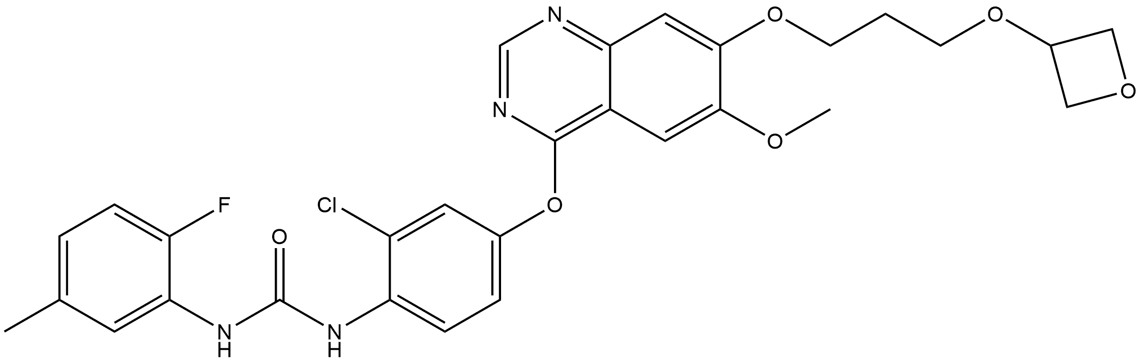 N-[2-Chloro-4-[[6-methoxy-7-[3-(3-oxetanyloxy)propoxy]-4-quinazolinyl]oxy]phenyl]-N′-(2-fluoro-5-methylphenyl)urea Struktur
