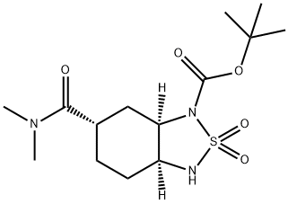 2,1,3-Benzothiadiazole-1(3H)-carboxylic acid, 6-[(dimethylamino)carbonyl]hexahydro-, 1,1-dimethylethyl ester, 2,2-dioxide, (3aS,6S,7aR)- Struktur