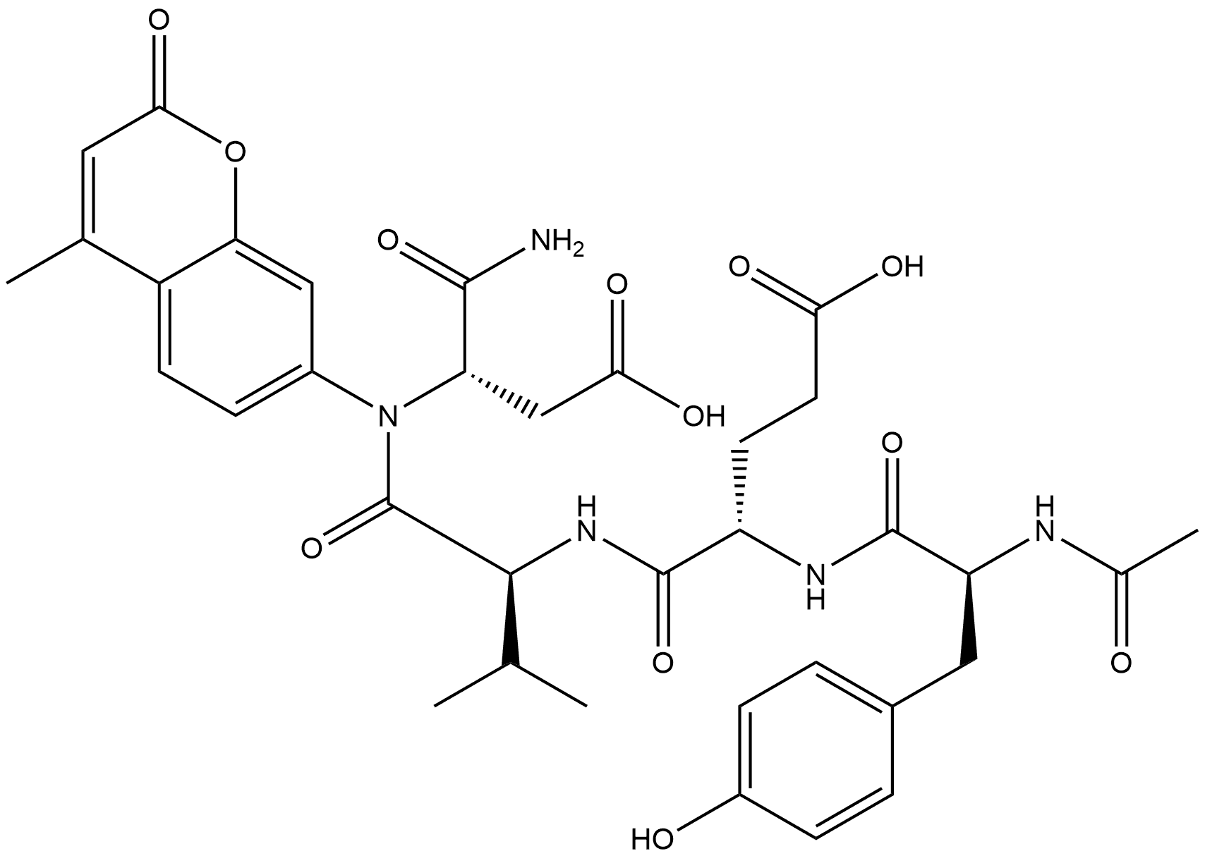 L-α-Asparagine, N-acetyl-L-tyrosyl-L-α-glutamyl-L-valyl-N-(4-methyl-2-oxo-2H-1-benzopyran-7-yl)- Struktur