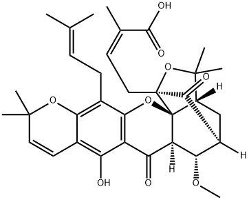 2-Butenoic acid, 4-[(1R,3aS,5S,6S,6aR,14aS)-3a,4,5,6,6a,7-hexahydro-8-hydroxy-6-methoxy-3,3,11,11-tetramethyl-13-(3-methyl-2-buten-1-yl)-7,15-dioxo-1,5-methano-1H,3H,11H-furo[3,4-g]pyrano[3,2-b]xanthen-1-yl]-2-methyl-, (2Z)-|莫羅利酸