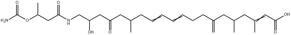 2,10,12-Eicosatrienoic acid, 20-[[3-[(aminocarbonyl)oxy]-1-oxobutyl]amino]-19-hydroxy-3,5,15-trimethyl-7-methylene-17-oxo- Struktur
