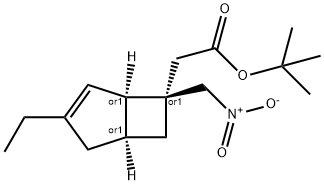 Bicyclo[3.2.0]hept-3-ene-6-acetic acid, 3-ethyl-6-(nitromethyl)-, 1,1-dimethylethyl ester, (1R,5S,6R)-rel- Struktur