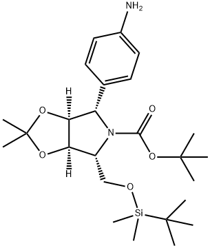 5H-1,3-Dioxolo4,5-cpyrrole-5-carboxylic acid, 4-(4-aminophenyl)-6-(1,1-dimethylethyl)dimethylsilyloxymethyltetrahydro-2,2-dimethyl-, 1,1-dimethylethyl ester, (3aS,4S,6R,6aR)- Struktur
