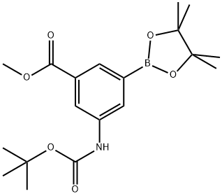 Methyl 3-((tert-butoxycarbonyl)amino)-5-(4,4,5,5-tetramethyl-1,3,2-dioxaborolan-2-yl)benzoate Struktur