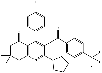 5(6H)-Quinolinone, 2-cyclopentyl-4-(4-fluorophenyl)-7,8-dihydro-7,7-dimethyl-3-[4-(trifluoromethyl)benzoyl]- Struktur