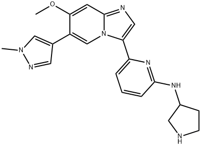 2-Pyridinamine, 6-[7-methoxy-6-(1-methyl-1H-pyrazol-4-yl)imidazo[1,2-a]pyridin-3-yl]-N-3-pyrrolidinyl- Struktur