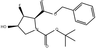 1,2-Pyrrolidinedicarboxylic acid, 3-fluoro-4-hydroxy-, 1-(1,1-dimethylethyl) 2-(phenylmethyl) ester, (2R,3S,4R)- Struktur