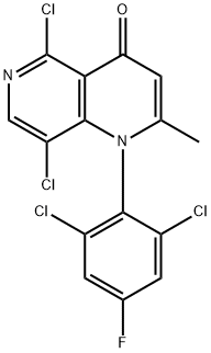 5,8-Dichloro-1-(2,6-dichloro-4-fluorophenyl)-2-methyl-1,6-naphthyridin-4(1H)-one Struktur