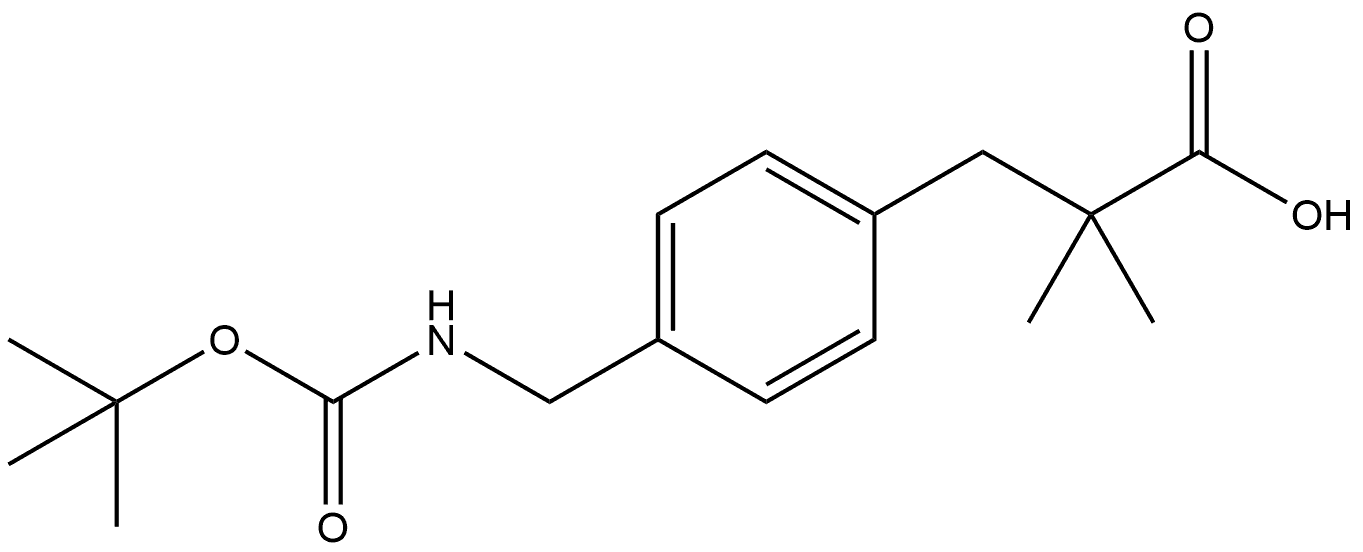 Benzenepropanoic acid, 4-[[[(1,1-dimethylethoxy)carbonyl]amino]methyl]-α,α-dimethyl- Struktur