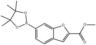 2-Benzofurancarboxylic acid, 6-(4,4,5,5-tetramethyl-1,3,2-dioxaborolan-2-yl)-, methyl ester Struktur
