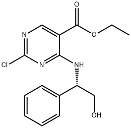 5-Pyrimidinecarboxylic acid, 2-chloro-4-[[(1S)-2-hydroxy-1-phenylethyl]amino]-, ethyl ester Struktur