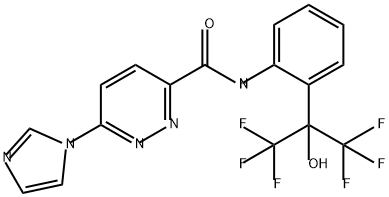3-Pyridazinecarboxamide, 6-(1H-imidazol-1-yl)-N-[2-[2,2,2-trifluoro-1-hydroxy-1-(trifluoromethyl)ethyl]phenyl]- Struktur