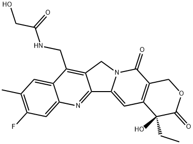Acetamide, N-[[(4S)-4-ethyl-8-fluoro-3,4,12,14-tetrahydro-4-hydroxy-9-methyl-3,14-dioxo-1H-pyrano[3',4':6,7]indolizino[1,2-b]quinolin-11-yl]methyl]-2-hydroxy- Struktur