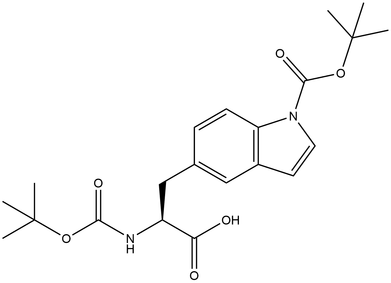1H-Indole-5-propanoic acid, 1-[(1,1-dimethylethoxy)carbonyl]-α-[[(1,1-dimethylethoxy)carbonyl]amino]-, (αS)- Structure